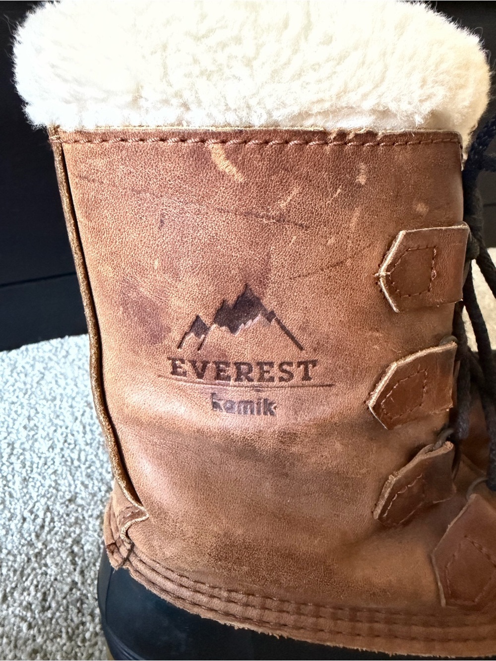 Kamik Everest Leather Rubber Snow Boots Size 11 Insulated Fur Lined Brown - Picture 2 of 5